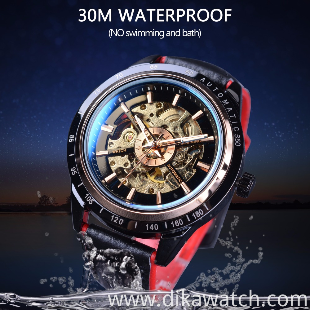 Top Brand Luxury Mens Forsining Motorcycle Design Transparent Genuine Strap Waterproof Skeleton Men Automatic Watches Clock